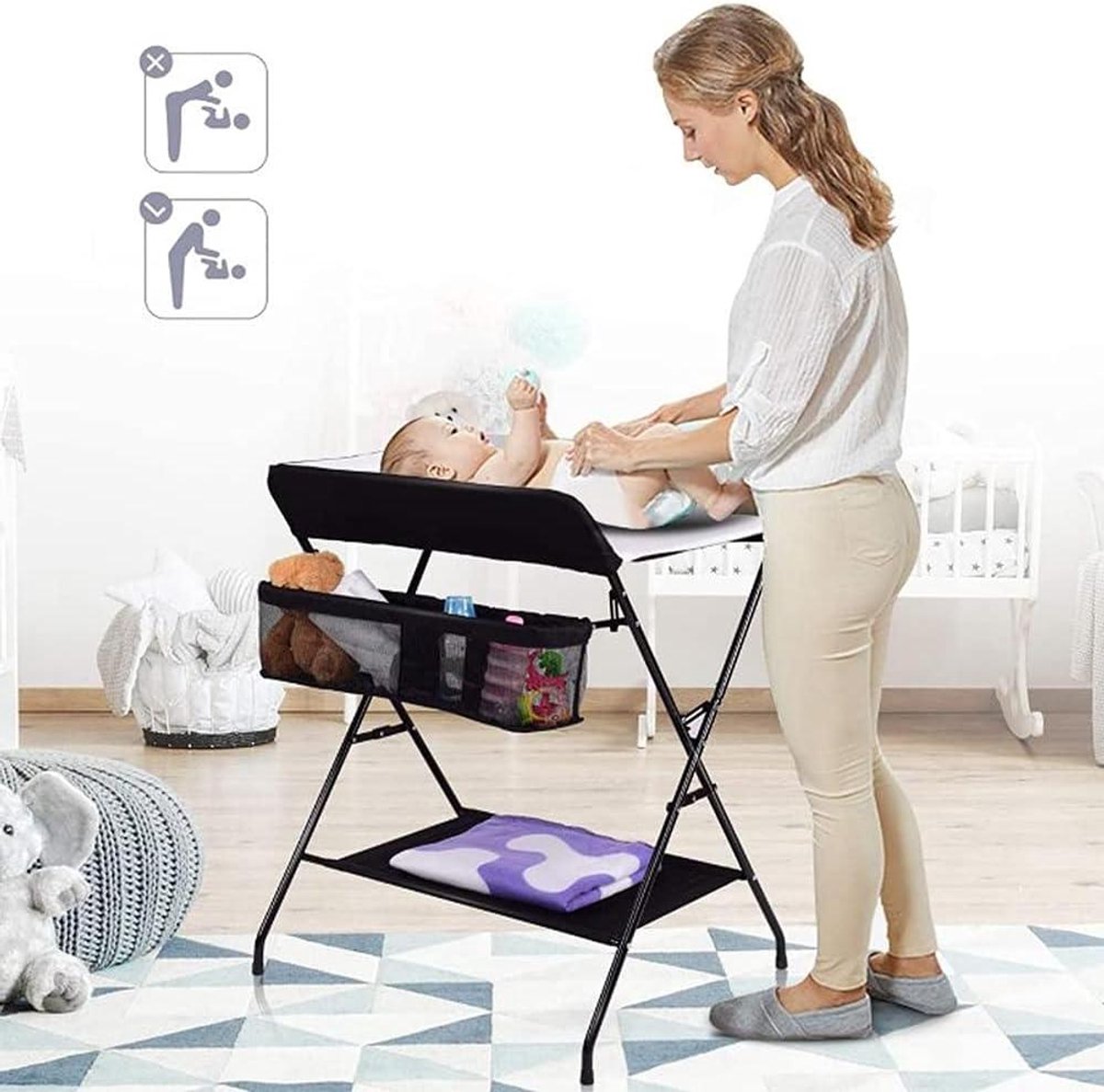 Baby verschoontafel - Commode baby - Baby verzorgen - Inklapbaar en mobiel - 79x55.5x96 cm - Zwart wit