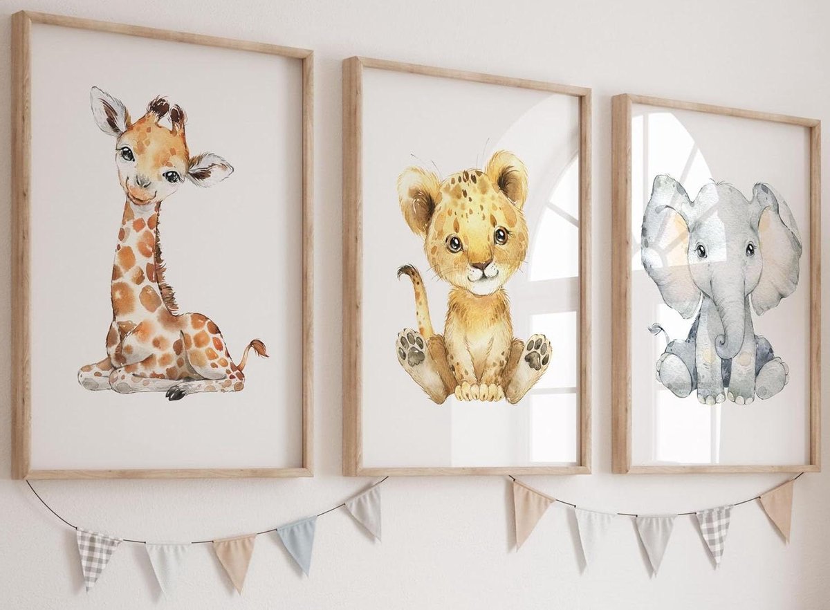 Baby Kamer Decoratie - Kinderprints Set - Muur Opfleuren - Hoge Kwaliteit Karton - A3 Formaat - Geel
