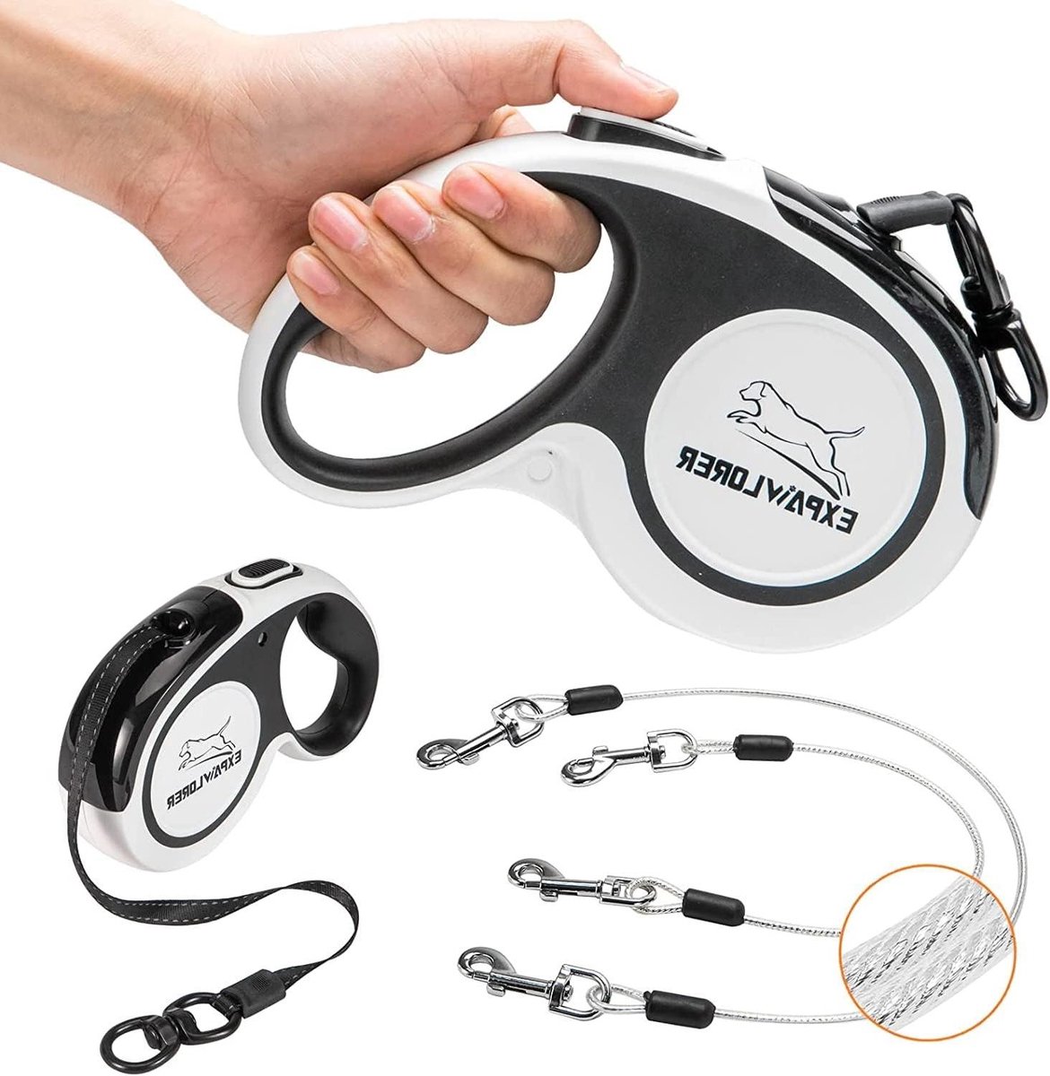 Dubbele Hondentuig - Trekriem - Honden Uitlaad - Reflecterend Draadtouw - 4.9m - Zwart