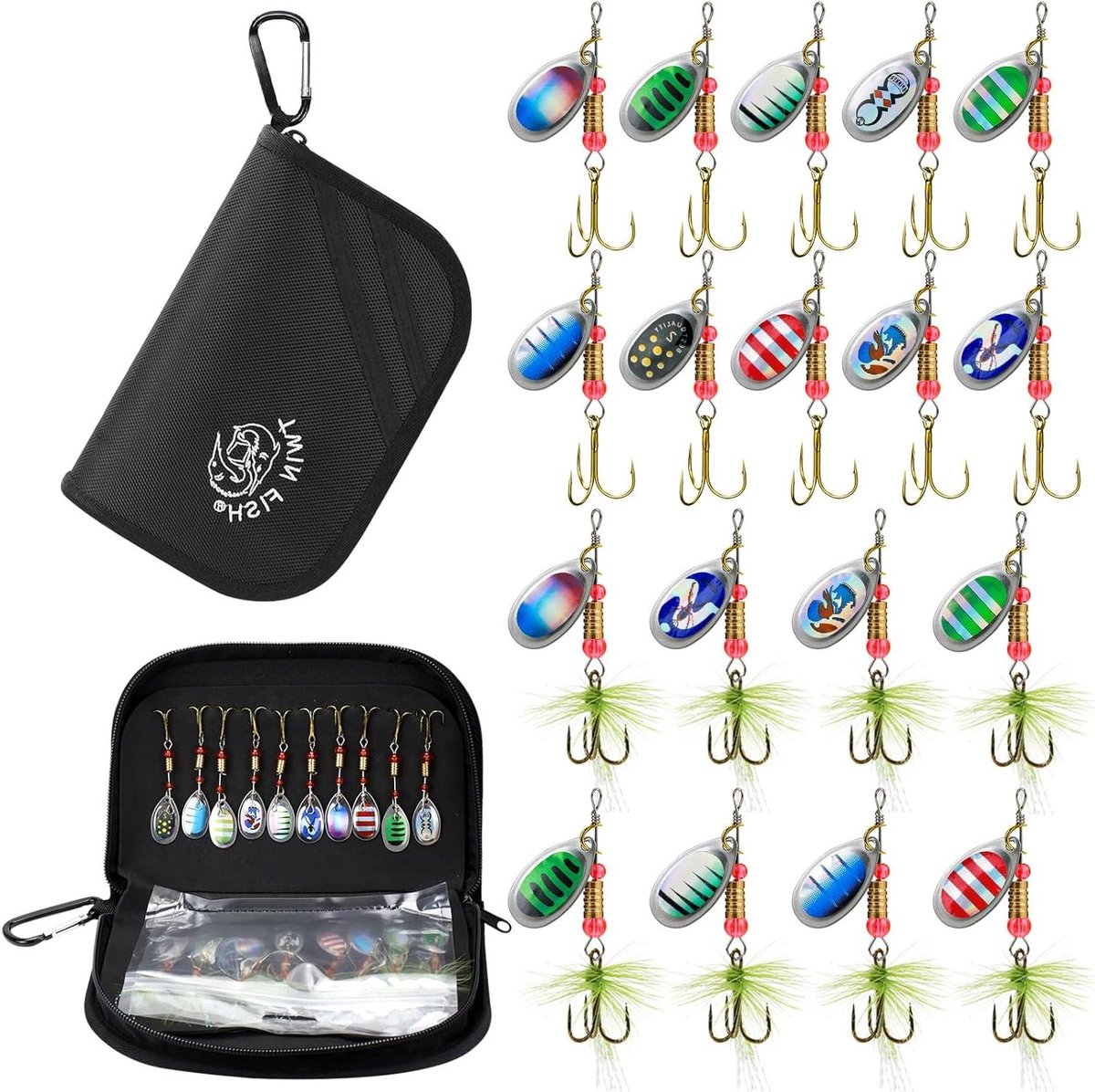 Spinner Set VIssetten - Visgerei Set Vliegen - Vissen op Roofvis - Scherpe Drievoudige Haken - 18 Stuks - Diverse Kleuren