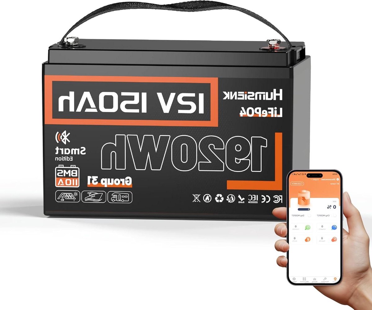Lithium LiFePO4 Batterij - Diepe Cyclus Batterij - Energie Opslag - Ingebouwde Bluetooth Monitor - 150Ah 12V - Zwart