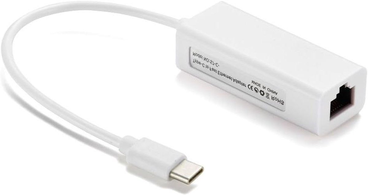 USB-C naar Ethernet Adapter 100 Mbps Netwerk LAN voor Type C Apparaten