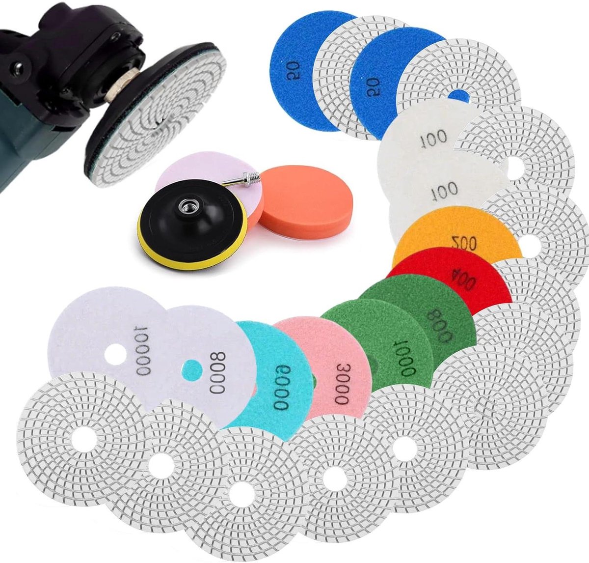 Polijstschijven Set - Schuurschijven Diamant - Oppervlakken Bewerken - Nat en Droog Gebruik - 125 mm - Grijs