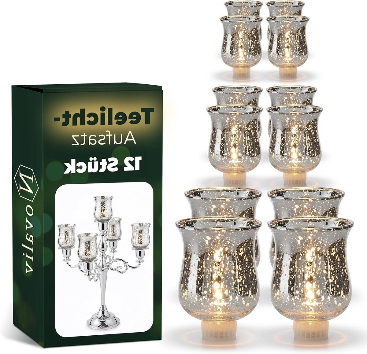 Theelicht Glas - Kaarsenhouder Accessoire - Sfeerverlichting Creëren - Beschermt Tegen Kaarsvet - 6 cm Diameter - Zilver