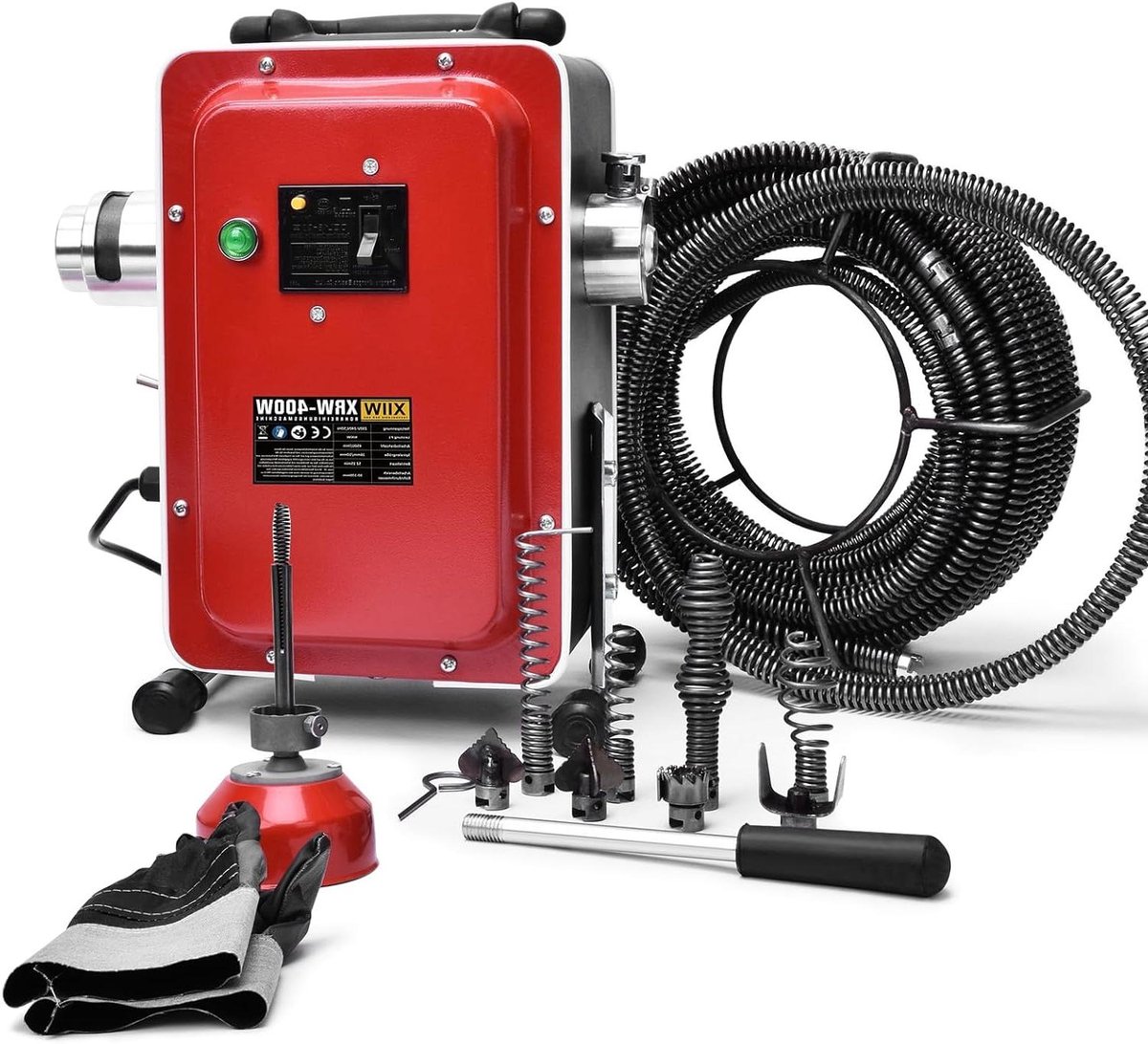 Elektrische Buisreiniger - Afvoerreiniger Rioolreiniger - Verstoppingen Verwijderen - FI-schakelaar Veiligheid - Ø 30-100 mm - Rood