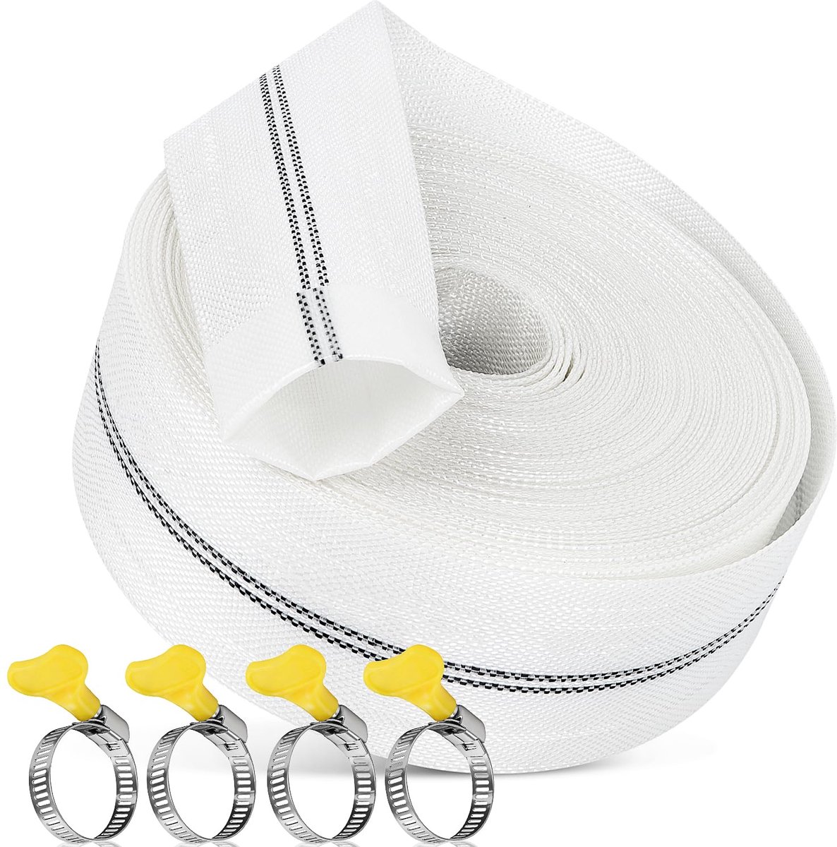 Slang 1 1/4 inch platte slang pompslang 32mm 20m met 4 clips industriële slang geweven slangset bouwslang voor dompelpompen tuinberegening landbouw zwembad