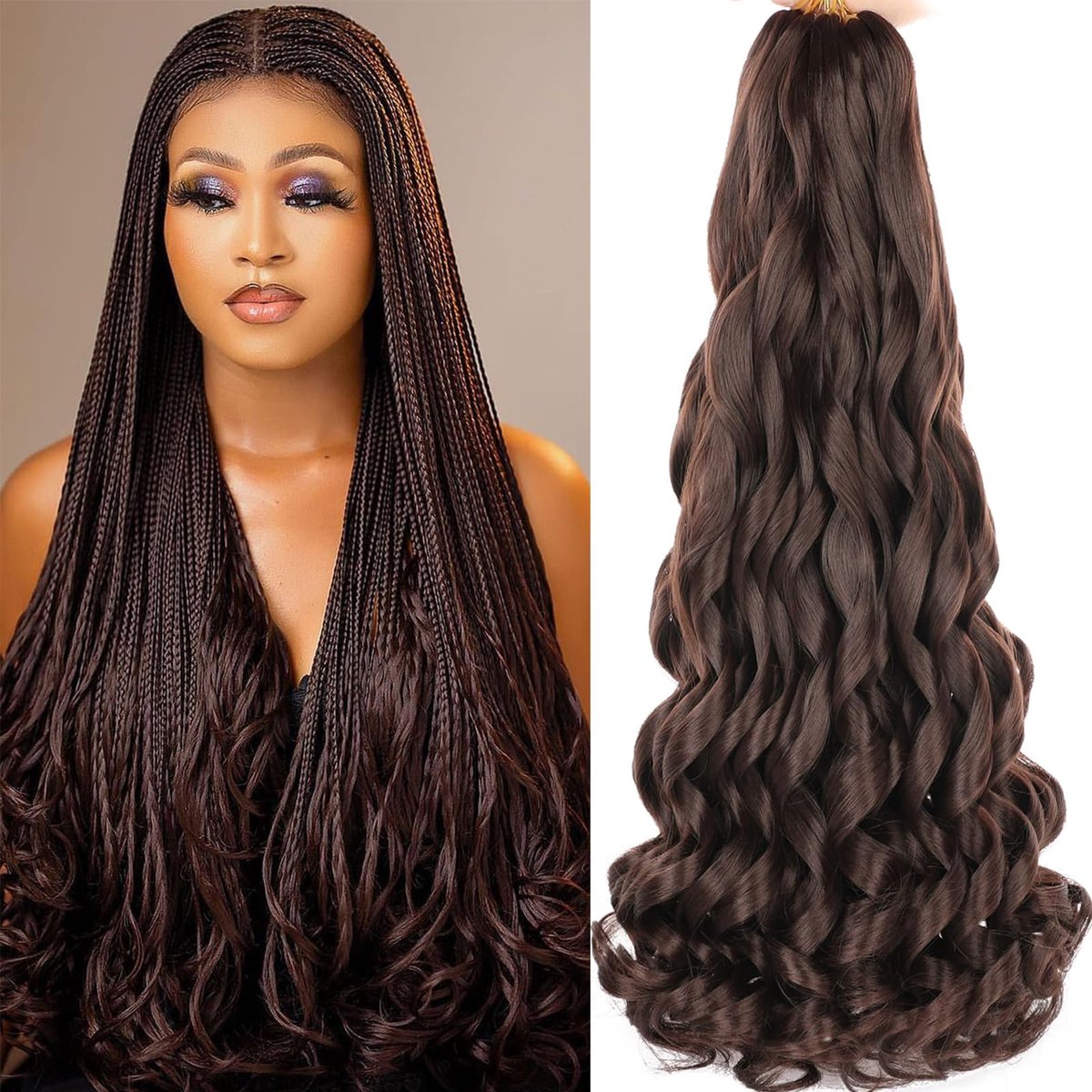 Verpakkingen French Curly braiding hairextensions, 60 cm, los golvend en pijpenkrullen, braiding hairextensions, 75 g/verpakking, synthetische hairextensions voor braiding (4#)