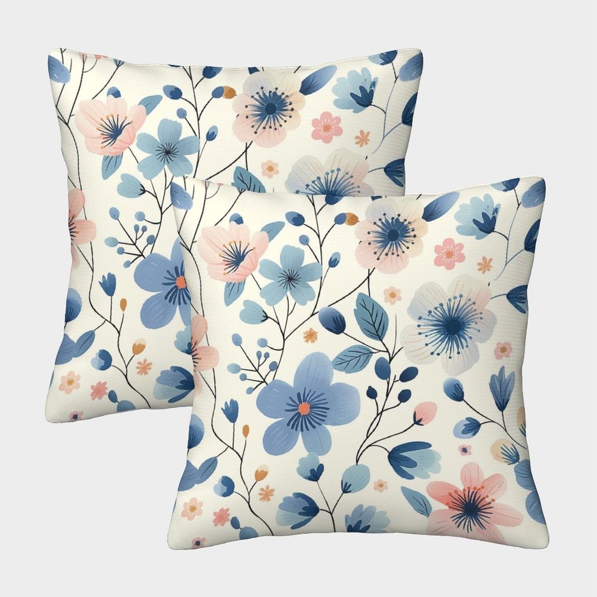 3D-geprinte kleine bloemenprint sierkussenhoezen planten en bloemen vierkante kussenhoes decoratief superzacht pak van 2 woondecoratie voor bank slaapkamer 45x45cm