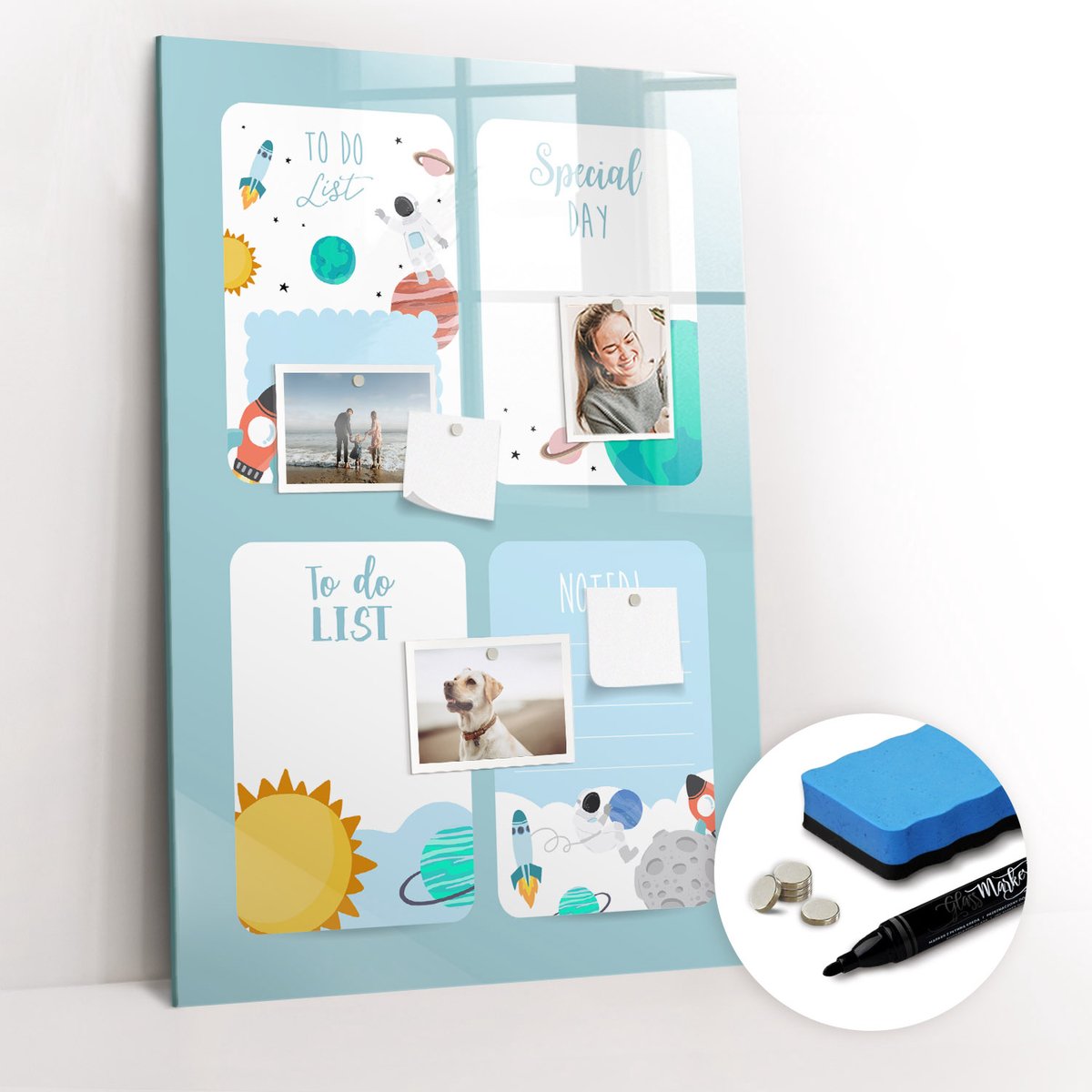 Tulup Whitebord - Galactische Planner - 60 x 90 cm - Blauw Magnetisch Bord - Gratis 5 Sterke Magneten + Whiteboard Marker & Wisser - Interieur Accessoires Kantoor - Magnetisch Bord Kind - Inspiratiebord Kantoor