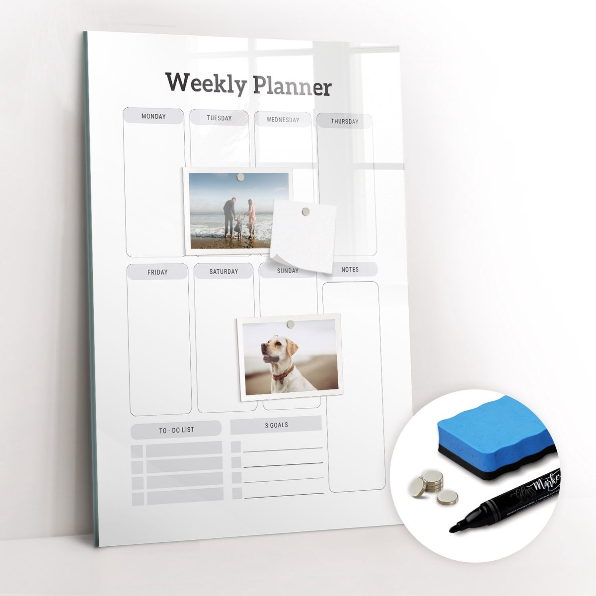 Tulup Whitebord - Klassieke weekplanner - 40 x 60 cm - Wit Magneetbord Design - Gratis 5 Sterke Magneten + Whiteboard Marker & Wisser - Minimalistisch Prikbord - Magnet Board - Planning Muur