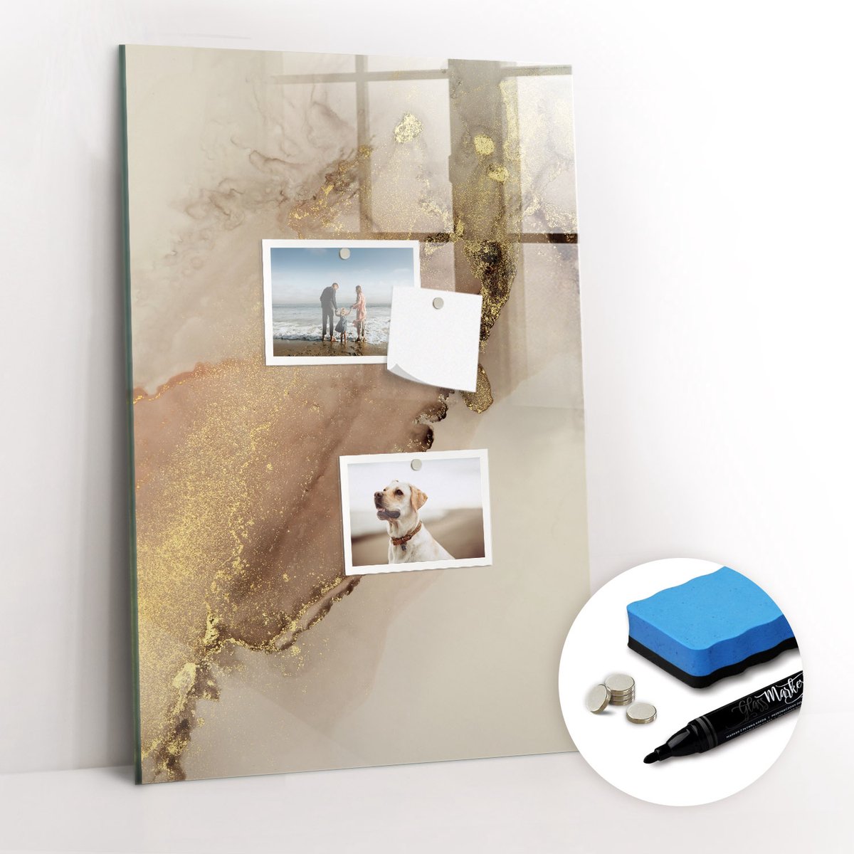 Tulup Whitebord - Glittermarmer - 40 x 60 cm - Beige Magneetbord Keuken - Gratis 5 Sterke Magneten + Whiteboard Marker & Wisser - Moderne Wanddecoratie - Magnetisch Bord Kind - Notitiebord Werkplek