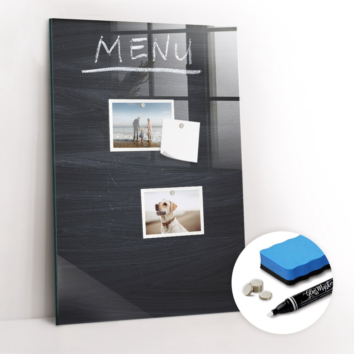 Tulup Whitebord - Menukaart - 40 x 60 cm - Zwart Memo Bord - Gratis 5 Sterke Magneten + Whiteboard Marker & Wisser - Scandinavisch Design Bord - Memobord Keuken - Organiseer Je Bureau