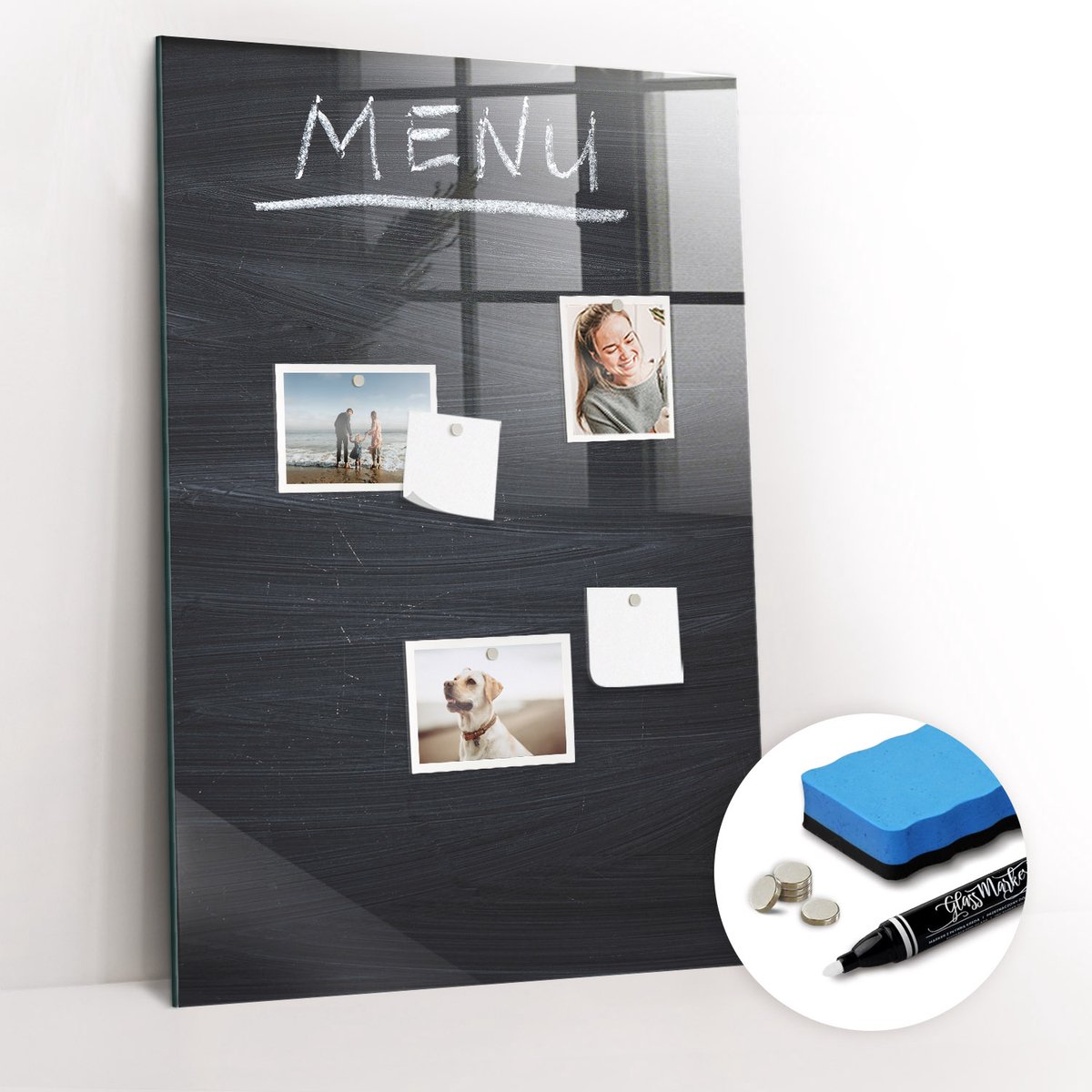 Tulup Whitebord - Menukaart - 60 x 90 cm - Zwart Magnetisch Wandbord - Gratis 5 Sterke Magneten + Whiteboard Marker & Wisser - Interieur Accessoires Kantoor - Magnetisch Memobord - Productiviteit Tools