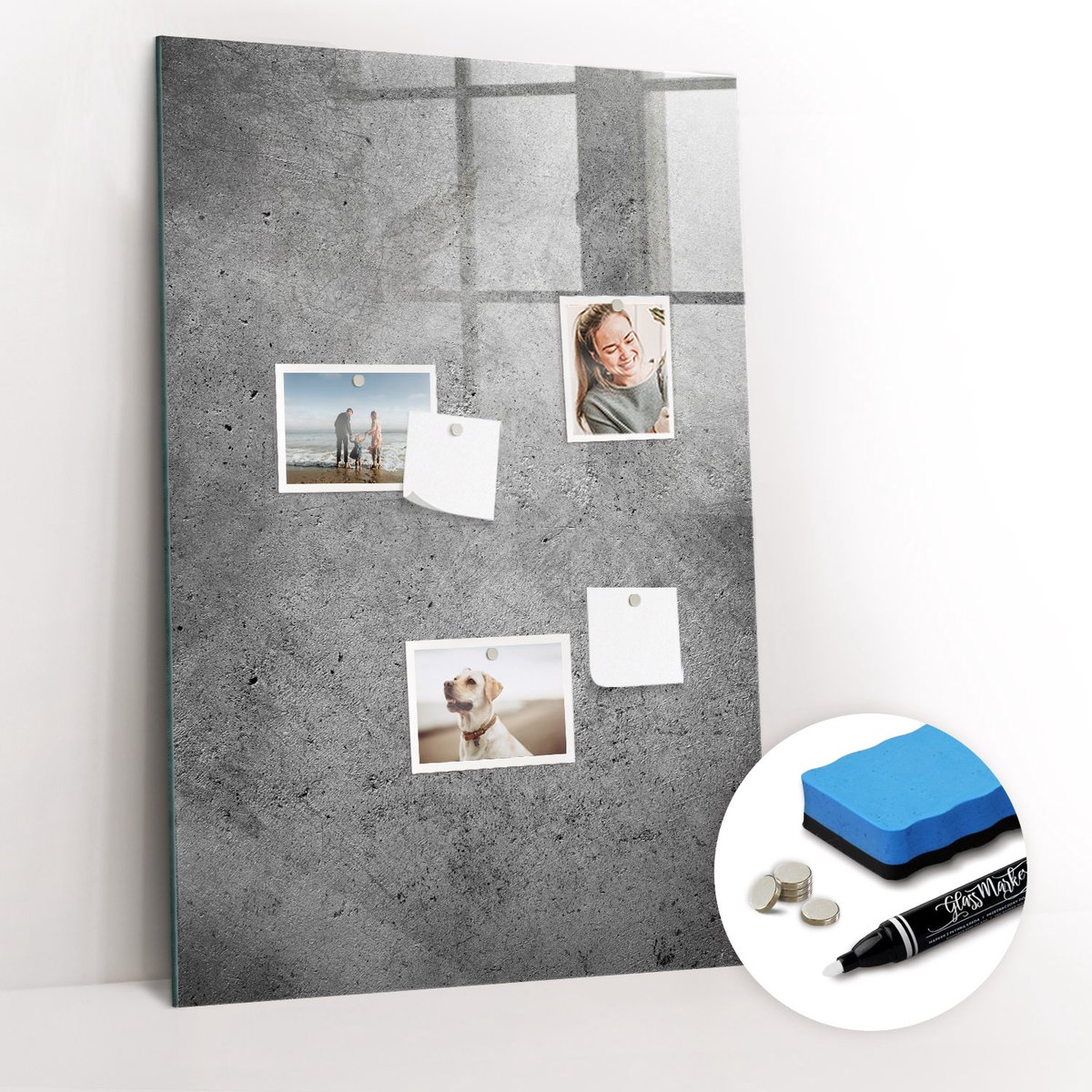 Tulup Whitebord - Concreet - 60 x 90 cm - Grijs Magnetisch Bord Kind - Gratis 5 Sterke Magneten + Whiteboard Marker & Wisser - Scandinavisch Design Bord - Memobord Magnetisch - Notitiebord Werkplek