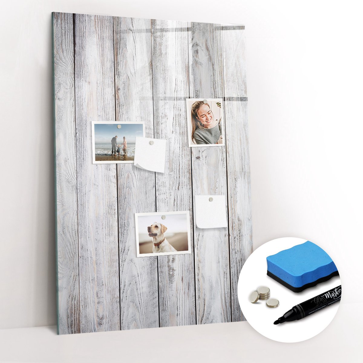 Tulup Whitebord - Geschilderd hout - 60 x 90 cm - Grijs Memobord Glas - Gratis 5 Sterke Magneten + Whiteboard Marker & Wisser - Scandinavisch Design Bord - Magneetbord Keuken - Planning Muur