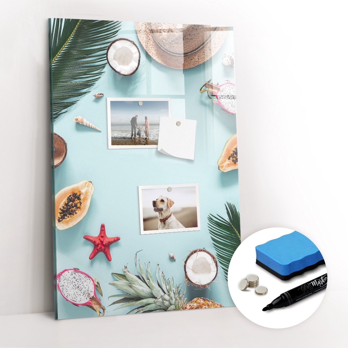 Tulup Whitebord - Zomercompositie - 40 x 60 cm - Turkoois Magnetisch Bord Kind - Gratis 5 Sterke Magneten + Whiteboard Marker & Wisser - Industrieel Wandbord - Magneetbord Foto - Productiviteit Tools