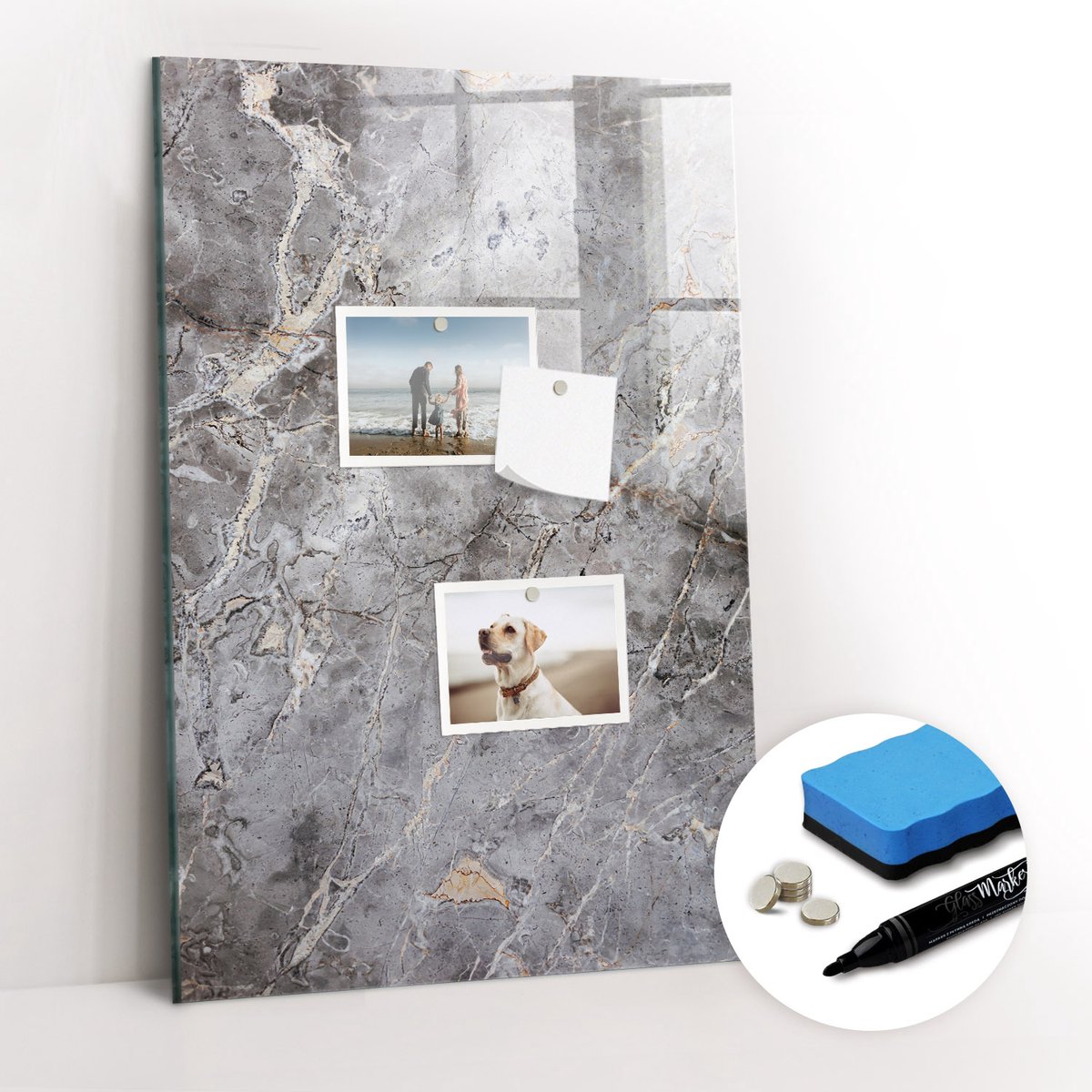 Tulup Whitebord - Donker marmer - 40 x 60 cm - Grijs Memo Bord - Gratis 5 Sterke Magneten + Whiteboard Marker & Wisser - Stylish Memo Board - Magneetbord Keuken - Organiseer Je Bureau