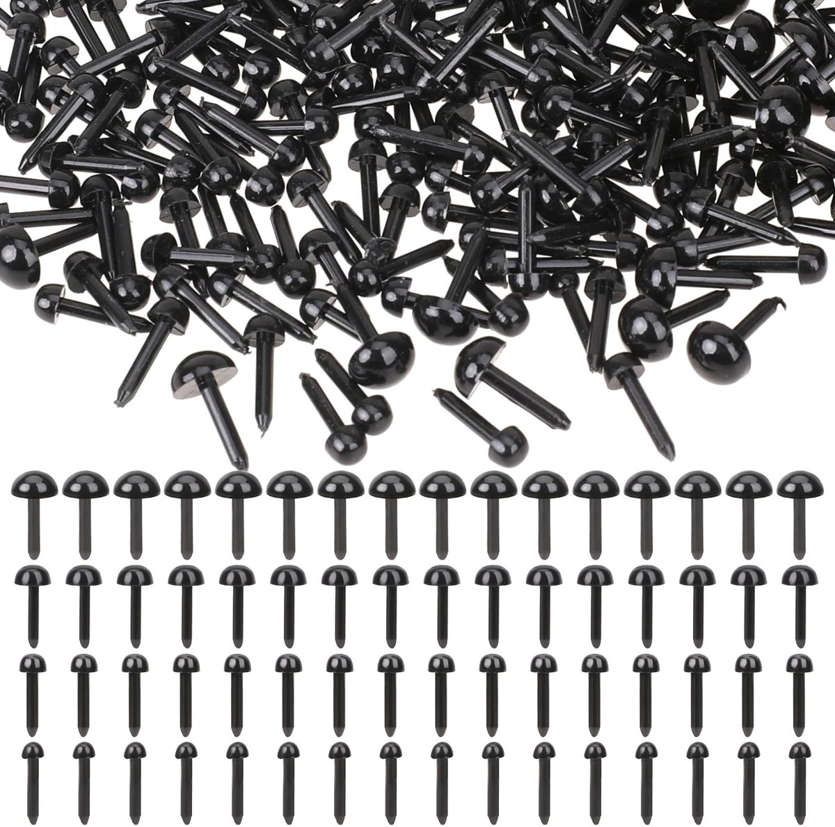 Lens 500 stuks veiligheidsogen om te haken, 3 mm, 4 mm, 5 mm, 6 mm, zwart, poppenogen voor haakdieren, mini-glazen ogen, kunststof ogen voor naaldvilt, poppenproductie