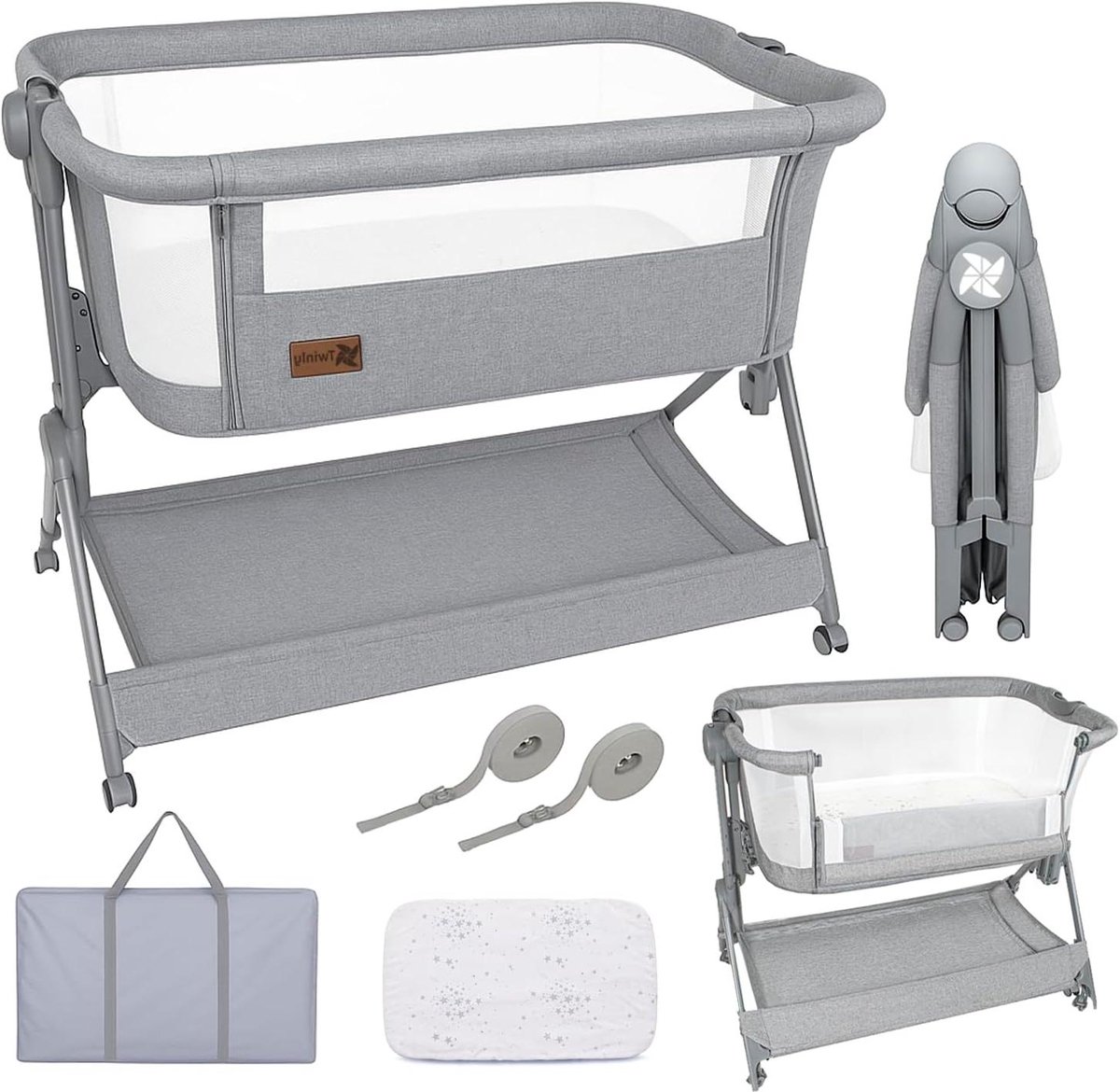 Baby Bed - Reiswieg Kinderbed - Veilig Slapen - Snelle Opvouw - 96 x 60 x 81 cm - Grijs