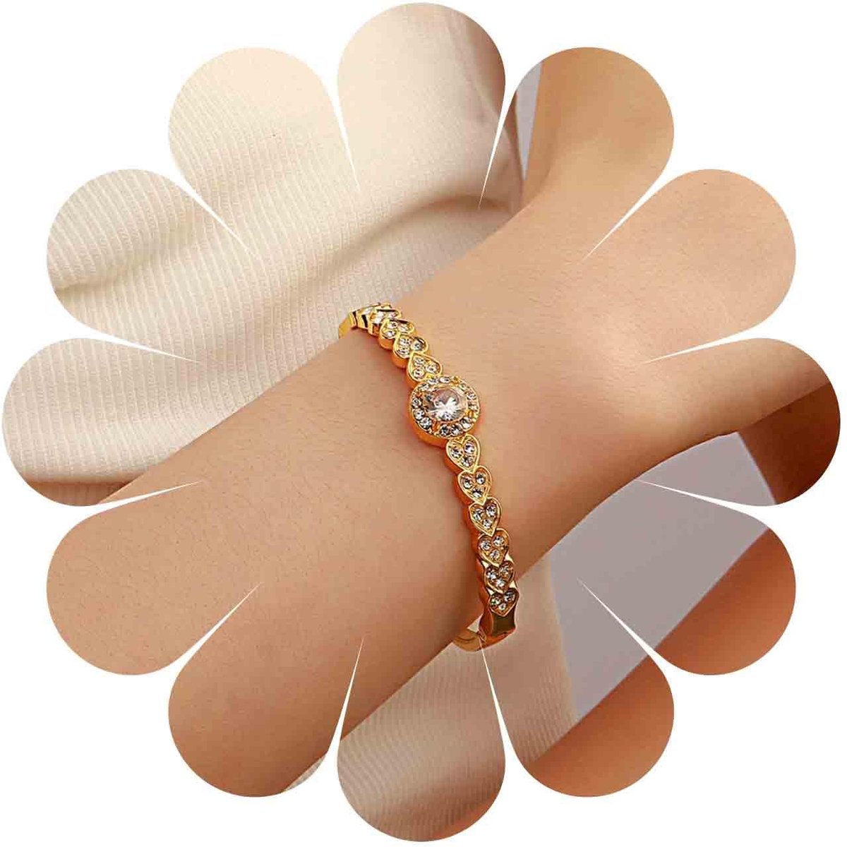 liefde, hart, kristal, armbanden, ketting, scharnier, kristal, armband, roségoud, handketting, handketting, sierlijk hart, CZ strass, slaven, armbanden voor vrouwen en meisjes