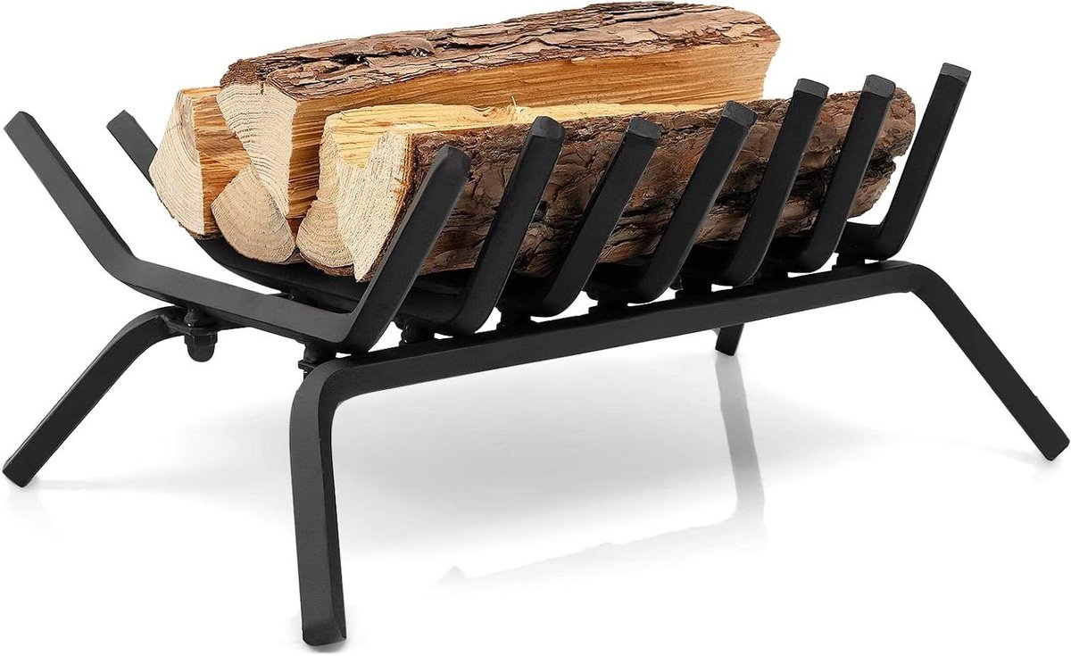 Brandhoutrek Metaal - Vuurrooster Houthouder - Open Haard Gebruik - Stabiele V-vorm - 46 x 38 x 20 cm - Zwart