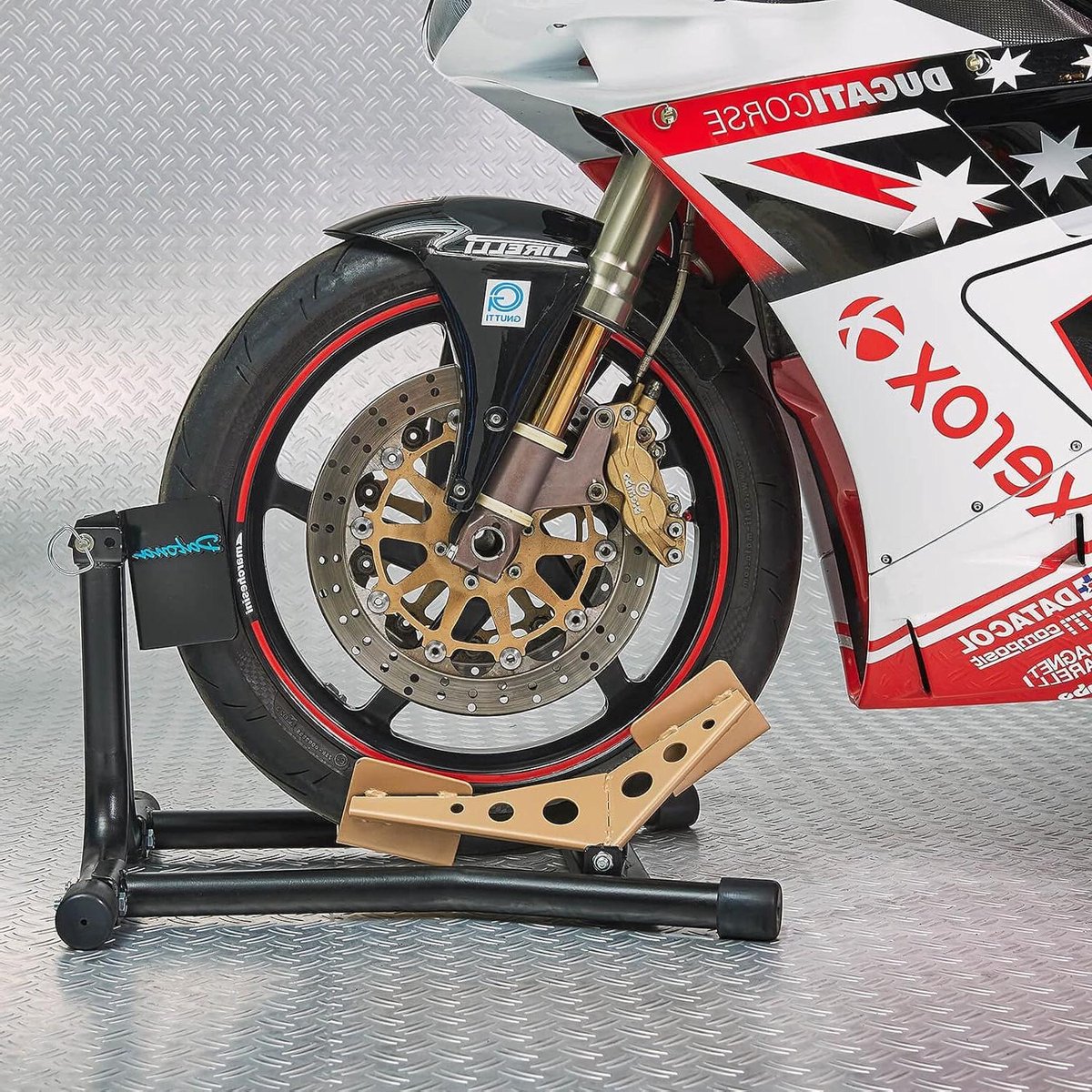 Inrijklem Motor - Motorstandaard Voorwiel - Motor Stabiliseren - Kantelmechanisme Klemt - 61 x 51 x 35 cm - Zwart Goud