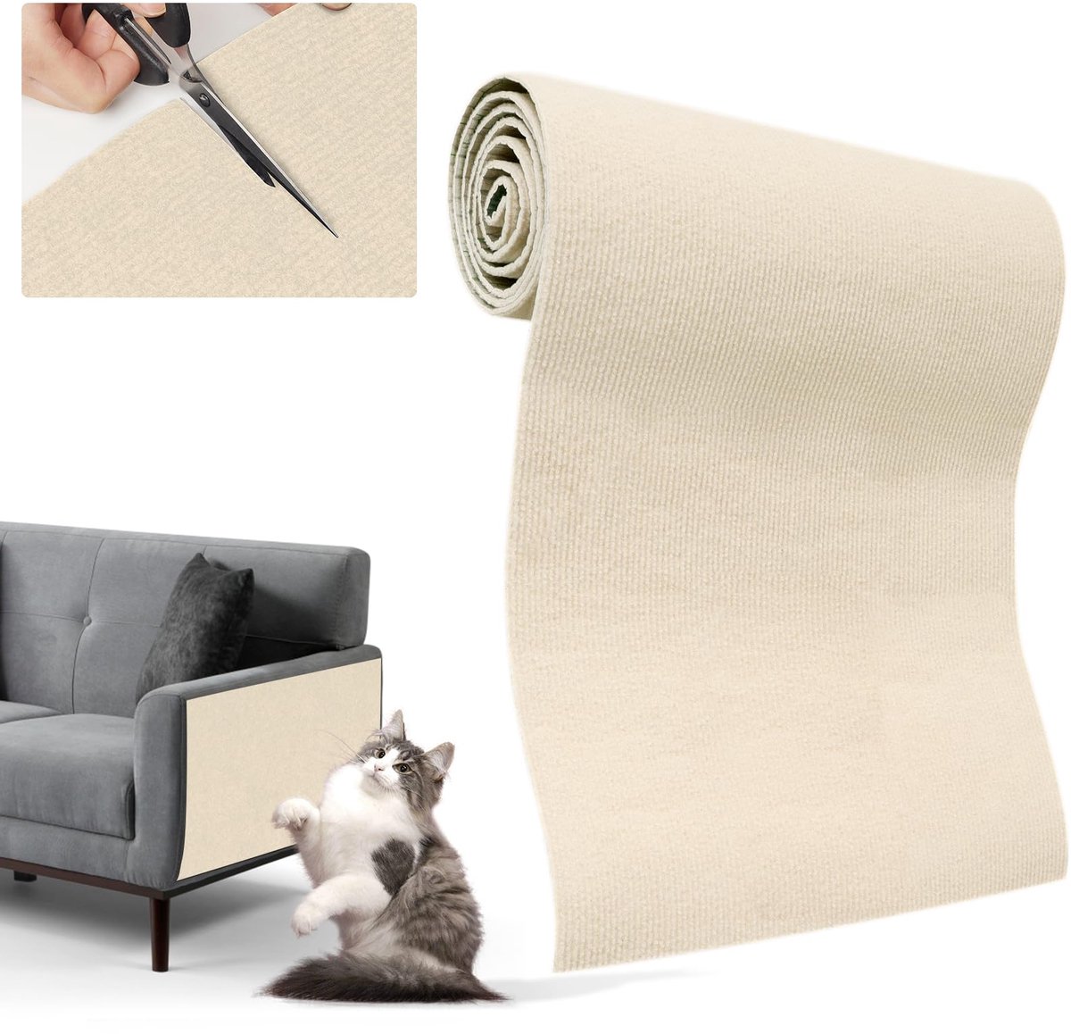 Krabmat voor katten, 200 cm x 40 cm, zelfklevend, krabmat, muur krabmat voor katten, kattenkrabwand, krabplanken, muur, doe-het-zelf klimkat krabmat