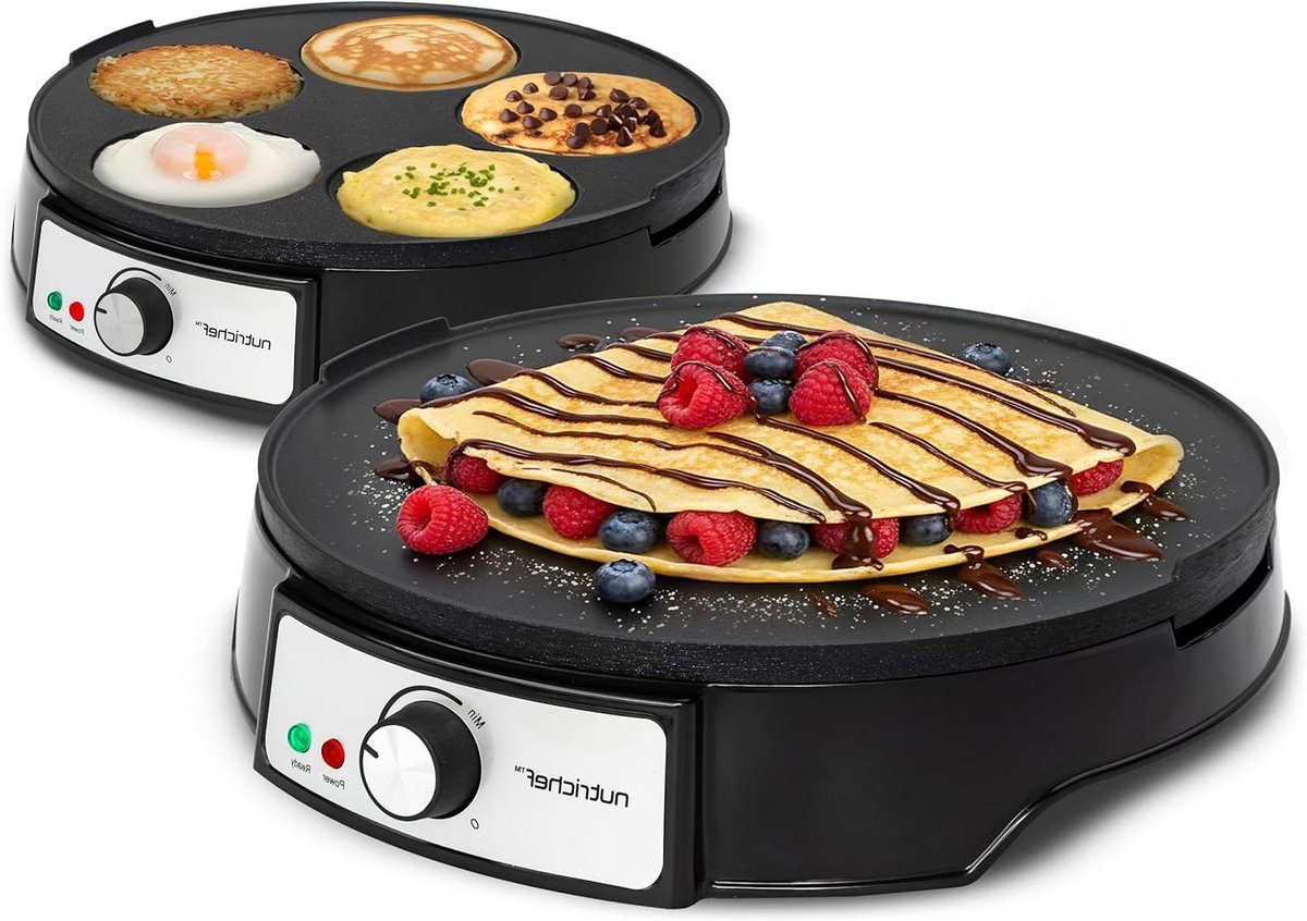 Elektrische Crepe Maker - Pannenkoekenmaker Hot Plate - Ontbijt Bereiden - Reversibel Anti-aanbak Oppervlak - 32 cm - Zwart