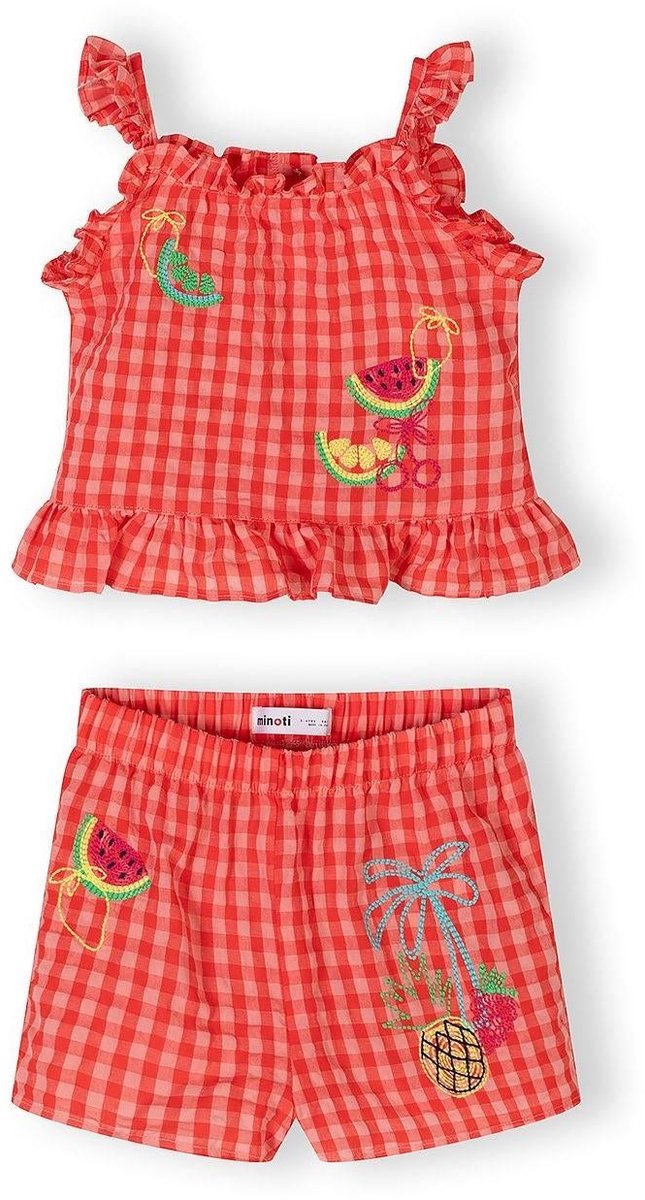 Minoti kledingset meisjes rood gingham - katoen