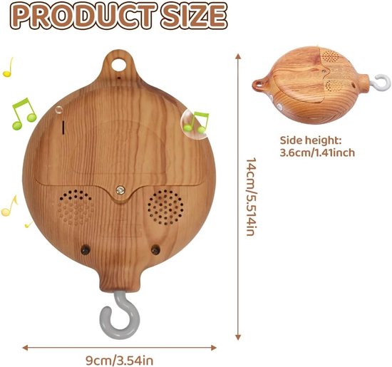 Mobiel Speeldoos, Elektrisch Baby Speeldoos met Houtlook, Baby Bed Mobiel Muziekdoos, Muziekdoos Bedbelletjes, Bedbelletjes Hanger voor Babybed Decoratie, 35 Melodieën — afbeelding 4
