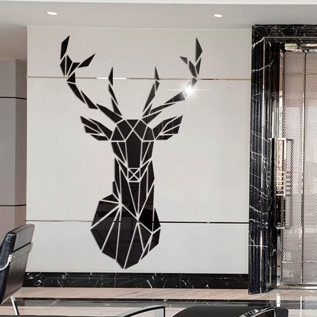 Cartoon Herten Hoofd Spiegel Wandstickers - 3D Wanddecoratie voor Woonkamer en Slaapkamer, DIY Huisdecoratie voor Huisdieren
