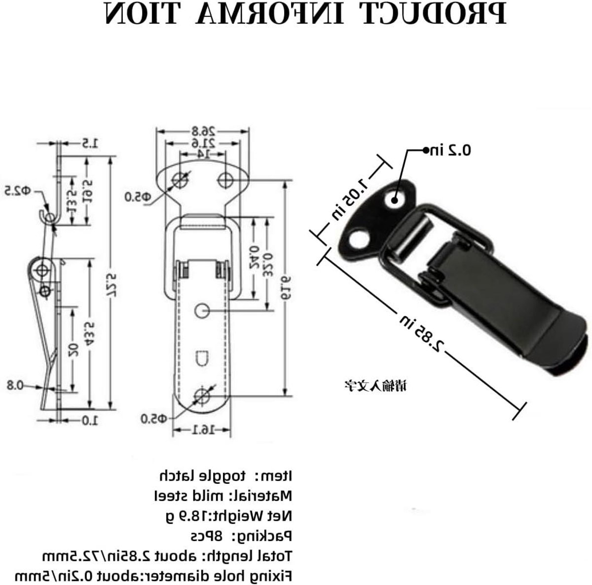 Tuimelgrendel - Slot Clip - Kisten Sluiten - Veerbelast Ontwerp - 8 stuks - Zwart