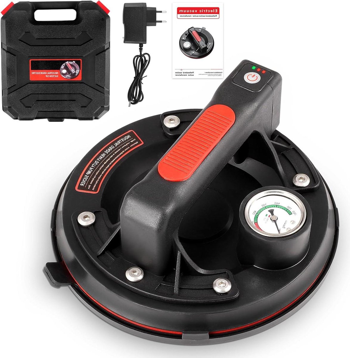 Glaslifter Vacuüm - Tegelklem Zuignap - Materiaal Verplaatsen - Met Drukmeter - 200 mm - Zwart