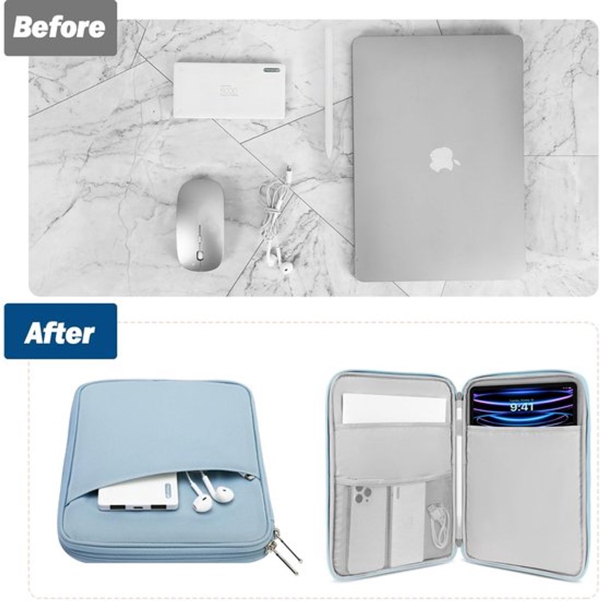 Dailygoods - Tablethoes - Waterdichte Draagtas - Misty Blue - Ideaal