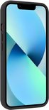Zwarte telefoonhoes om een iPhone met een blauw-groen scherm.