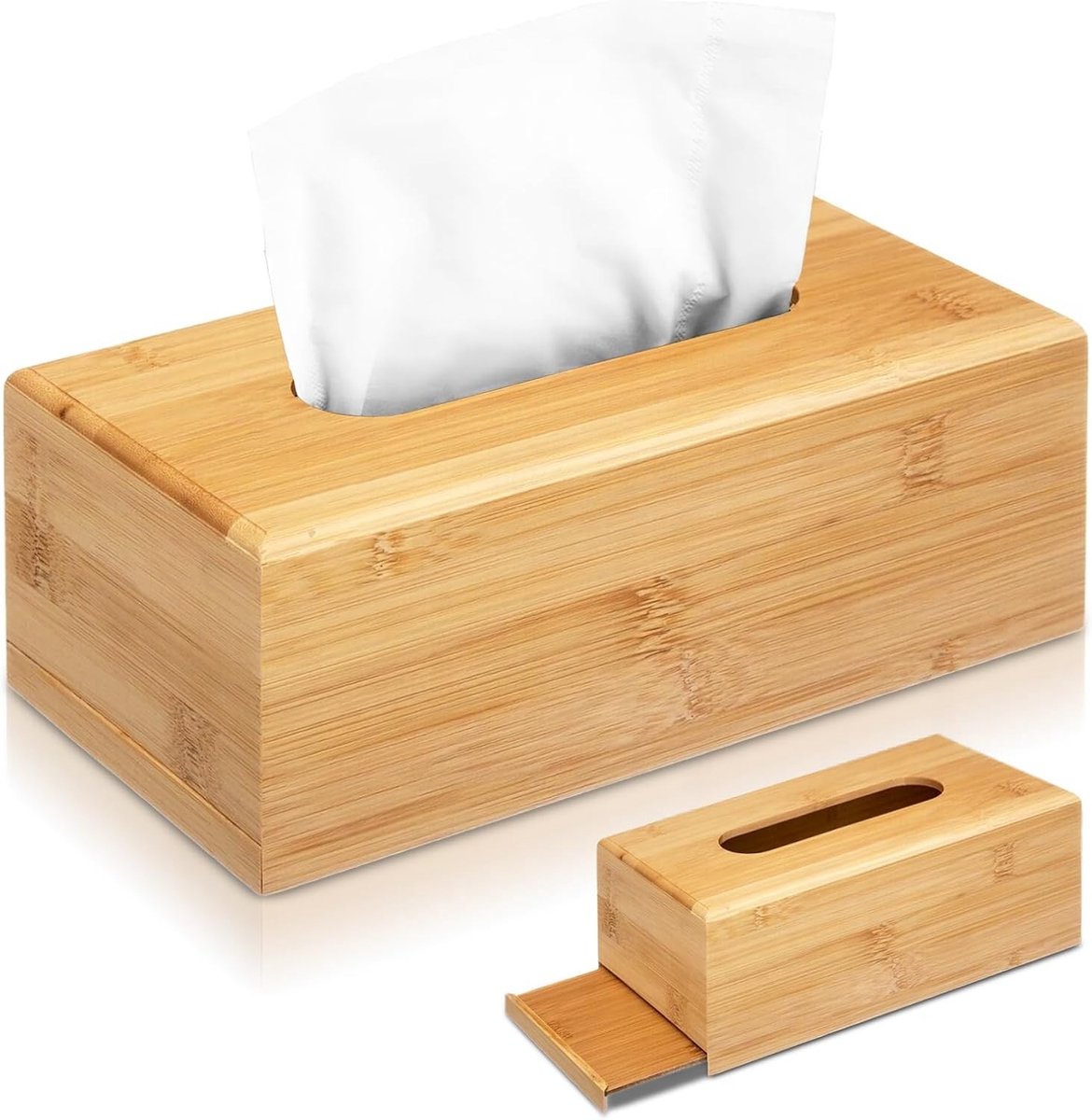 Waterafstotende Houten Tissuebox van Bamboe met Schuifbodem en Rechthoekig Design, Perfect voor Badkamer, Bureau en Nachtkastje, 23 x 12 x 8 cm, Stijlvolle Opbergoplossing voor Cosmeticadoekjes en Papieren Doeken