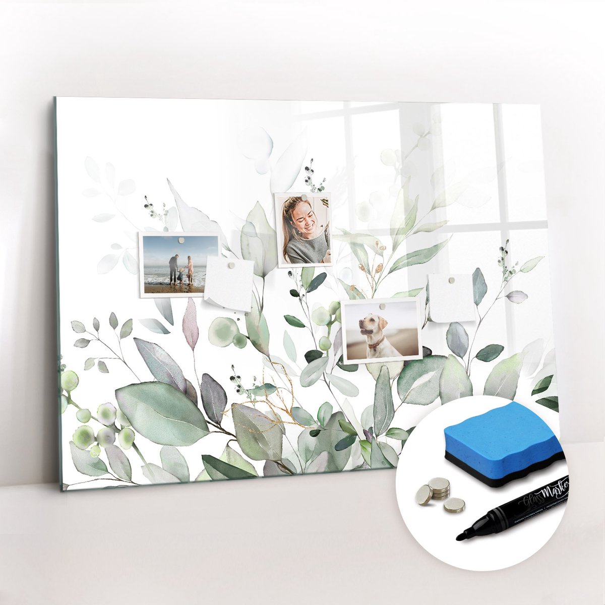 Tulup Whitebord - Groene plantenbladeren - 100 x 70 cm - Groente Foto Magneetbord - Gratis 5 Sterke Magneten + Whiteboard Marker & Wisser - Industrieel Wandbord - Magneetbord Rechthoekig - Planning Muur