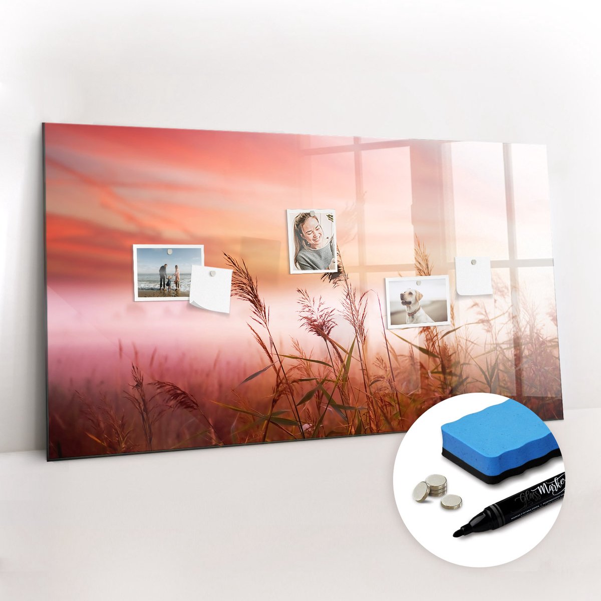 Tulup Whitebord - Mistige ochtend - 120 x 60 cm - Veelkleurig Memobord Magnetisch - Gratis 5 Sterke Magneten + Whiteboard Marker & Wisser - Design Memobord - Foto Magneetbord - Ideeënbord Thuiswerkplek