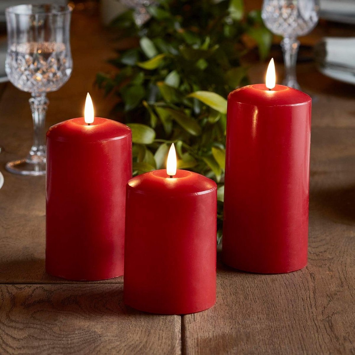 LED Kaarsen Set - Decoratieve Kaarsen Sfeerlichtjes - Sfeerverlichting Creëren - Echt Was Uiterlijk - 10 12.5 15 cm - Rood