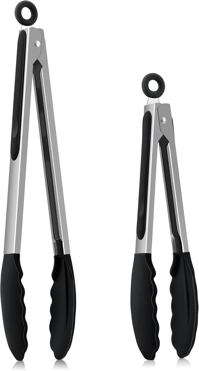 Roestvrijstalen Keukentangen Set van 2 met Siliconen Handvat, Ideaal voor Koken en Grillen, 30.2 cm en 23.5 cm, Antikleef en Warmtebestendig
