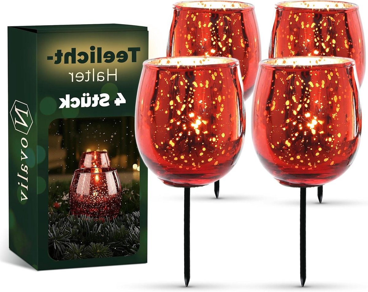Glassen Waxinelichthouders - Kandelaars voor Krans - Sfeerverlichting Creëren - Set van Vier - 6 cm Doorsnee - Rood