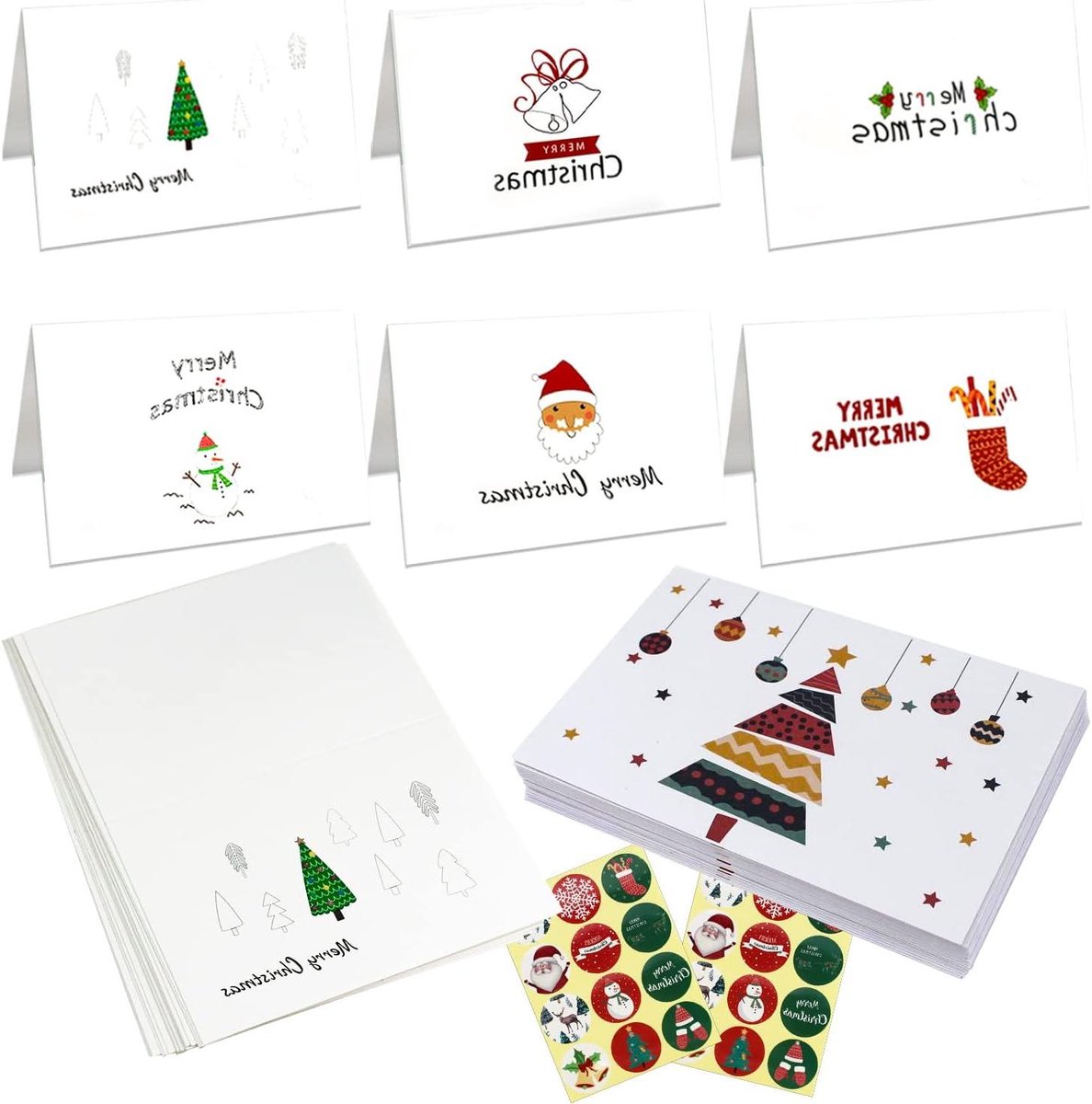 Kerstkaarten Set - Wenskaarten Kerst - Kerstgroeten Versturen - Inclusief Enveloppen Stickers - 24 Stuks - Wit