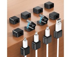 aceyoon 12 stuks magnetische kabelclips, kabelorganizer voor bureau, kabelmanagement voor nachtkastje, oplaadkabel, HDMI, USB, audiokabel (7 mm, zwart)