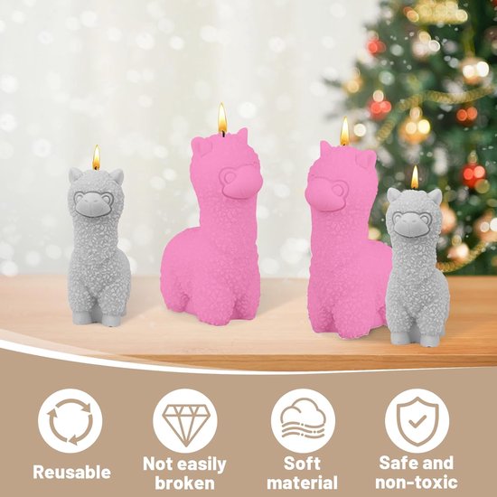 Siliconen gietvormen, 2 stuks alpacagietvormen, siliconen, 3D schaap, kaarsvorm, voor handwerk, alpaca, siliconen vorm voor doe-het-zelf zeep, gips en sojawas, kaarsen — afbeelding 3