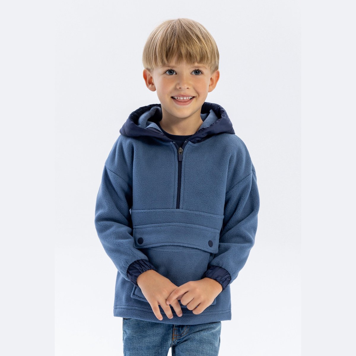 Minoti hoodie jongens microfleece met halve rits - met capuchon