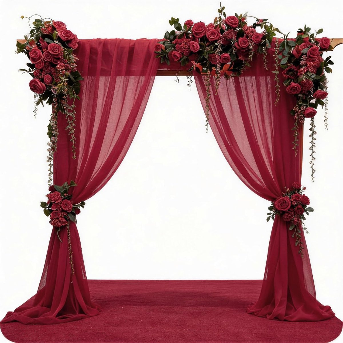 vrije handdecoratie, 160 x 600 cm, rood gordijn, bruiloftsboog, voile gordijnen, stof, tule, bruiloftsachtergrond, gordijndecoratie voor fotografie, bruiloft, feest, verjaardag