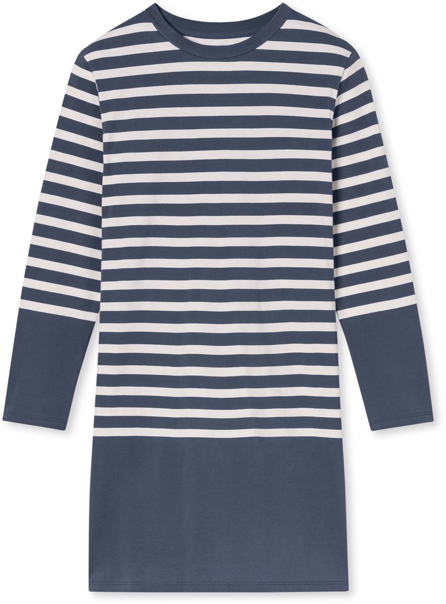 Schiesser dames Casual Nightwear nachthemd met lange mouwen met streepjes - blauwgrijs dessin blauw-grijs