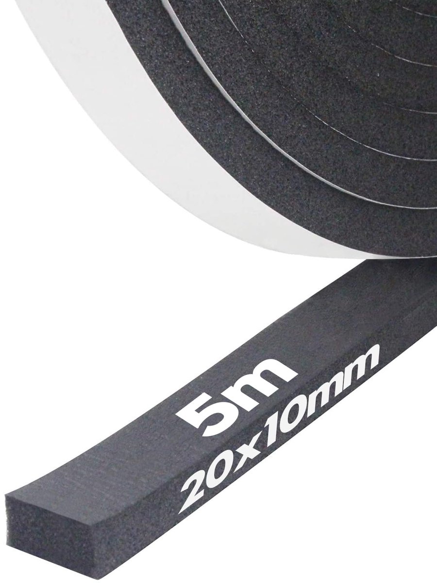 Afdichtingstape Zelfklevend, van Schuimrubber Isolatietape, 20 mm (B) x 10 mm (D) x 5 m (L), voor Deuren en Ramen, Weerbestendig, Geluiddemped