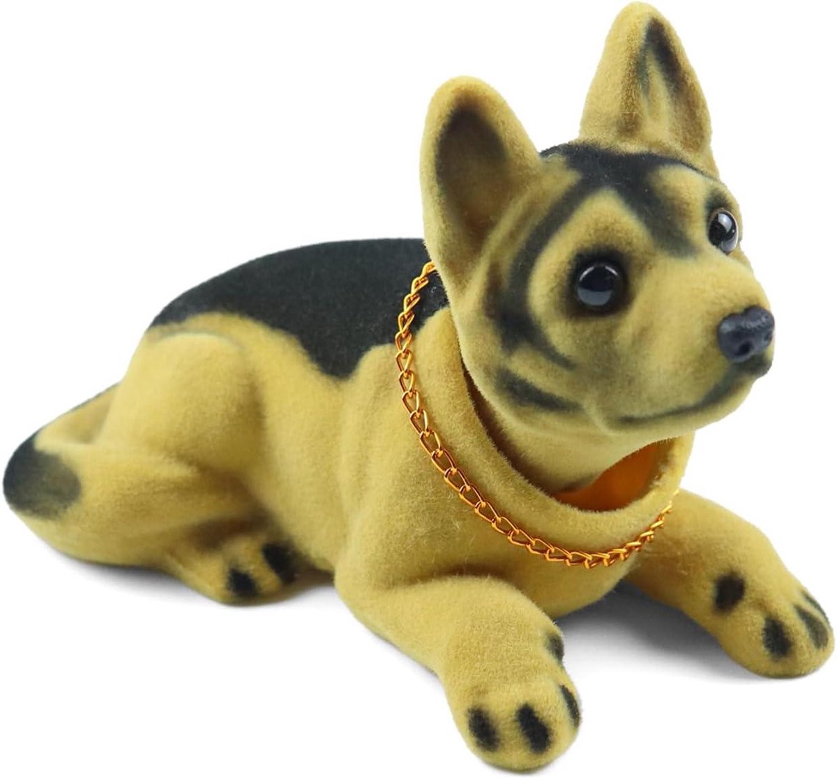 Knikkop Hond - Wiebelhond Dashboard - Auto Interieur - Zachte Vacht Textuur - 16 cm - Zwart Bruin