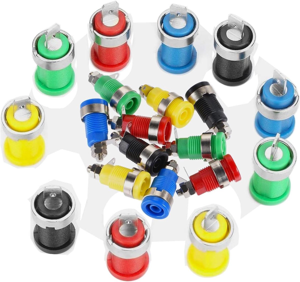 Banaanstekker Connectoren - Paneelmontage Aansluitingen - Testpunten Aansluiten - Met Moer Bevestiging - 4mm Diameter - Rood Zwart Geel Groen Blauw